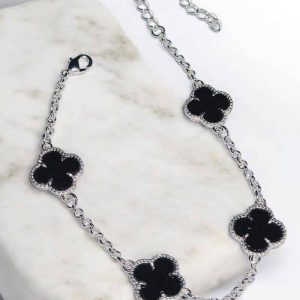 Pulseira 4 Trevos branco folheado à prata