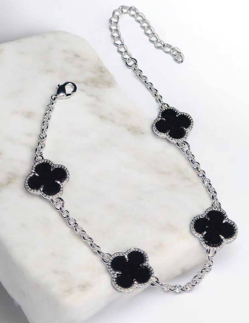 Pulseira 4 Trevos branco folheado à prata