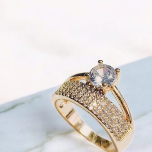 Duplo Anel em zirconias folheado à ouro