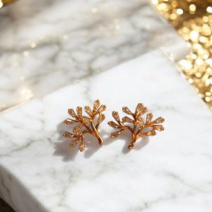 Brinco Árvore da Vida folhedo à ouro 18 k