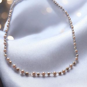 Colar mini pérolas folheado à prata