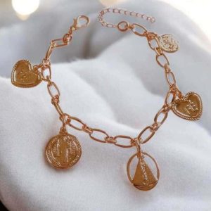Pulseira medalhas religiosa folheado à ouro