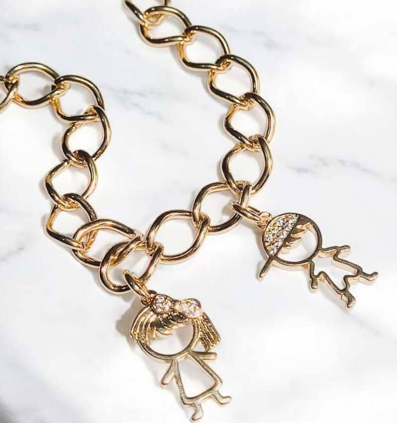 Pulseira filhos casal folheado à ouro