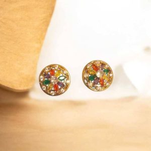 Brinco zircônias coloridas folheado à ouro