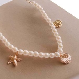 Colar pérolas Chocker Mar folheado à ouro