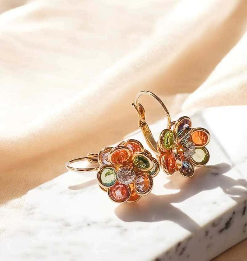 Brinco Flor Colorido folheado à ouro