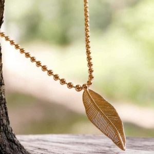 Colar de bolas folha folheado à ouro