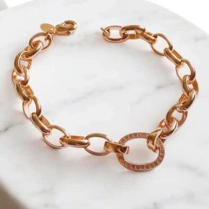 Pulseira elo português elo cravejado folheado à ouro