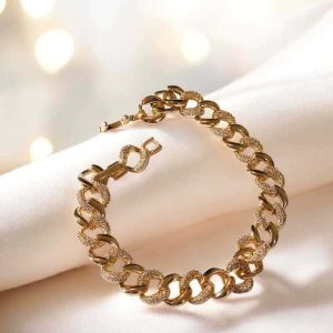 Pulseira trama cravejada em zircônias folheado à ouro