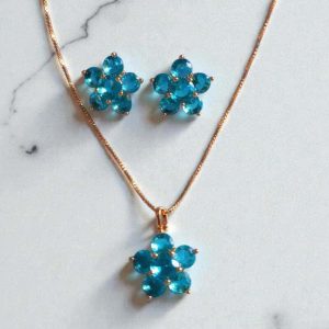 Conjunto flor blue folheado à ouro