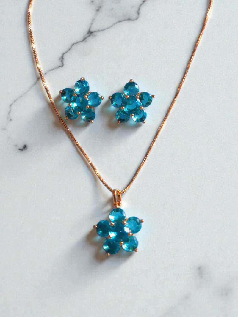 Conjunto flor blue folheado à ouro