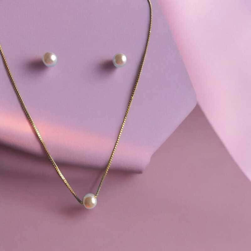 Conjunto Pérola folheado à ouro