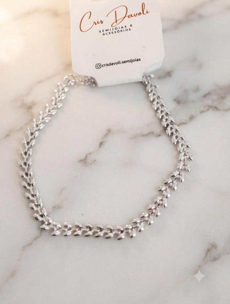 Pulseira folhas em aço inox