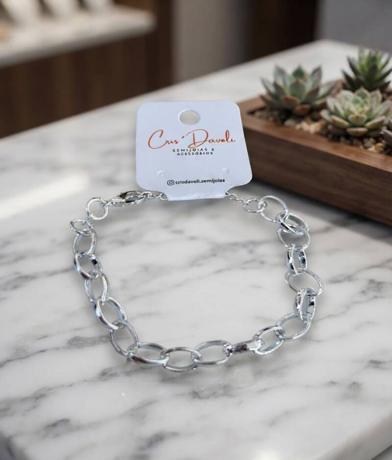 Pulseira elo grande folheado à prata